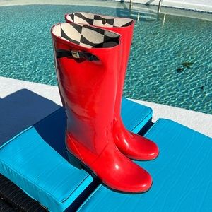 New Kate Red & Black Tall Rubber Rain Boots sz 11